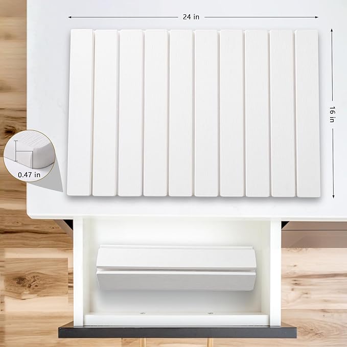 Large Stone Drying Mat for Kitchen Counter, 24''L x 16''W Diatomaceous Earth Collapsible Dish Drying Mat, Quick Drying Mat for Dishes, Bottles and Cups, Matches Any Countertop (White)