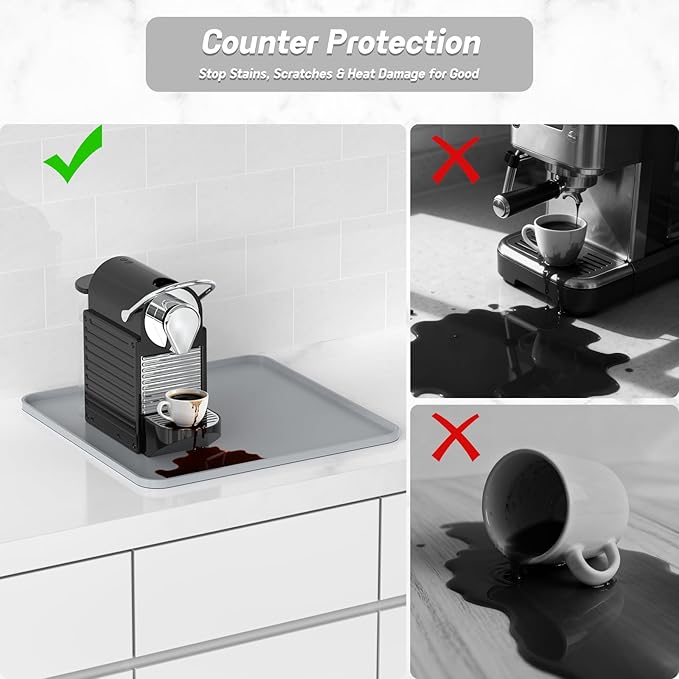 Silicone Coffee Mat,16"×16" Waterproof Heat Resistant Bar Mat for Espresso Machine Station Accessories,Non Slip Dish Drying Mat for Kitchen Counter,Home Decor Essentials,Grey