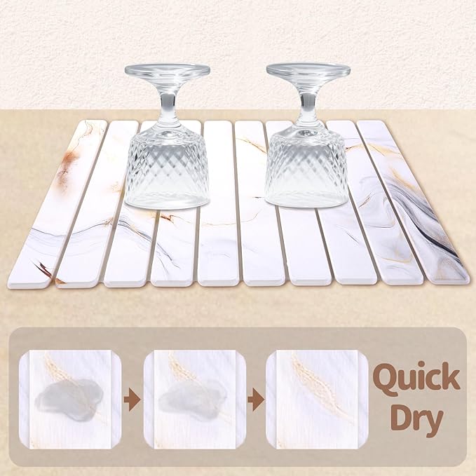 Coolcandy 24x16" Large Stone Dish Drying Mat, Quick Drying Mat Kitchen Counter, Foldable Kitchen Drying Mat, Diatomaceous Earth Stone Drying Mat, Collapsible Dish Mat Kitchen Mat For Drying