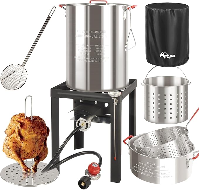 30QT & 10QT Outdoor Fryer | Turkey Fryer | Seafood Boil Pot | Cover & Skimmer Included | 50,000BTU Propane Burner | Aluminum Deep Fryer Pot with Basket | Crab, Seafood & Crawfish Boiler