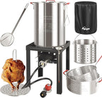 30QT & 10QT Outdoor Fryer | Turkey Fryer | Seafood Boil Pot | Cover & Skimmer Included | 50,000BTU Propane Burner | Aluminum Deep Fryer Pot with Basket | Crab, Seafood & Crawfish Boiler