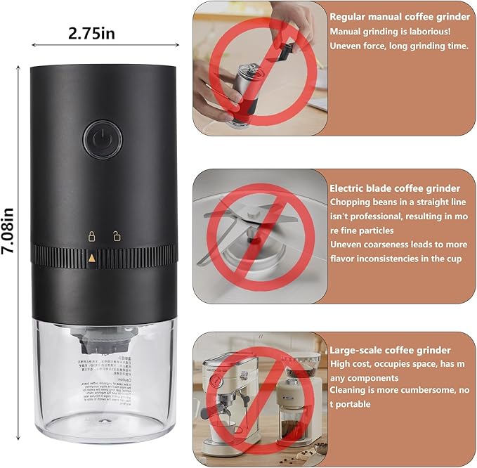 Portable Burr Coffee Grinder Small - Coffee Bean Grinder Electric with Multi Grind Settings for French Press, Cold Brew, Moka Pot, Pour-Over, Espresso Machine