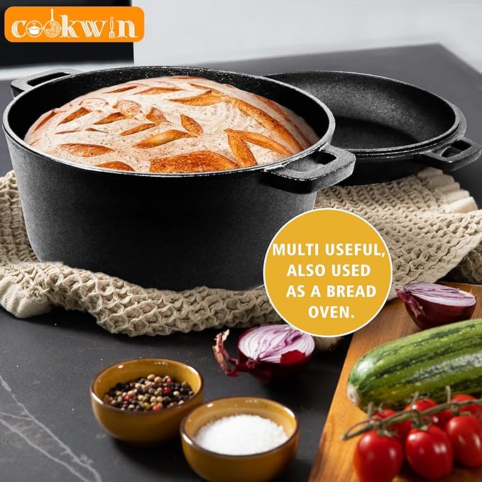 2-in-1 Dutch Oven,Cast Iron Dutch Ovens,Dutch Oven Pot,5.5 Quart Cast Iron Pots,Pre-Seasoned Dutch Oven with Pans Set,All-in-One Cookware Set for camping lodge or RV