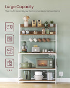 VASAGLE Hutch Bakers Rack with Power Outlet, 14 Hooks Microwave Stand, Adjustable Coffee Bar with Metal Wire Panel, Kitchen Storage Shelf, 15.7 x 39.4 x 66.9 Inches, Rustic Walnut and White UKKS038W41