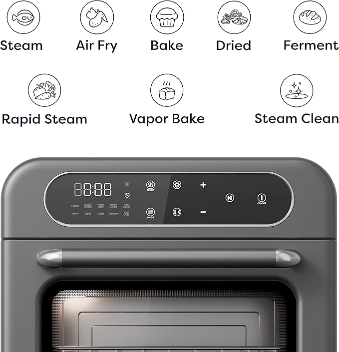 CIARRA 8-in-1 Steam Oven Countertop with Air Fryer, 13QT Mini Convection Toaster Oven with Steam, Rapid Steam, Air Fry, Vapor Bake, Steam Clean, Bake, Dried, Ferment