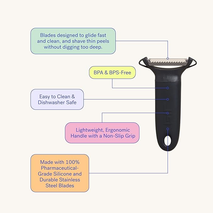 GIR: Get It Right Serrated I-Handle Vegetable Peeler - Slate I-Shape Handle - Non-Swivel, Non-Slip Grip, Eye Remover & Sharp 304 Stainless Blade