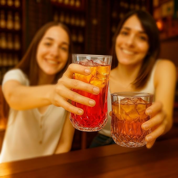 Ruckae Drinking Glasses Set of 8,11 oz and 7 oz Kitchen Water Glass Cups Set,Clear Curvature Glassware Dishwasher Safe,Mixed Drinkware for Beer,Juice,Cocktail,Whiskey,Milk and Various Mixed Drinks