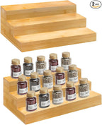 Spice Rack Organizer for Cabinet - Bamboo Spice Shelf, 3 Tier Seasoning Organizer for Countertop, Kitchen, Pantry 2 Pack