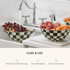 MACKENZIE-CHILDS Enamel Colander, Decorative Kitchen Strainer, Large, Black-and-White Courtly Check