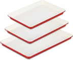 HONGBAKE 3 Pack Nonstick Ceramic Baking Sheet Pan Set for Oven, Non-Toxic Half/Quarter/Jelly Roll Pans with Diamond Texture, 0.8mm Aluminized Steel Cookie Trays for Cooking, Christmas Red & Cream