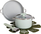 GoodCook Ceramic Cookware Set 5-Piece with Removable Handle, Induction Compatible, Nonstick and Oven Safe with 9.5-Inch Frypan, Sage Green