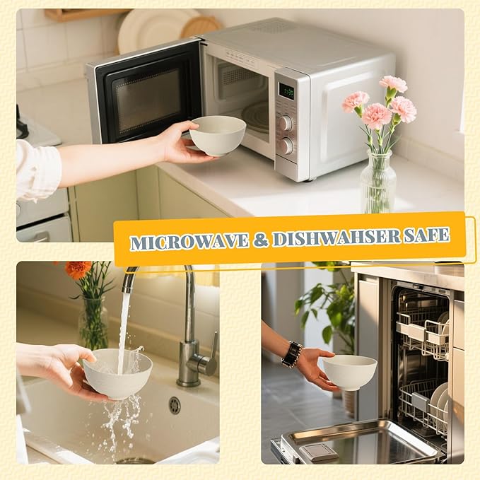 Homienly 10 OZ Dessert Bowls Wheat Straw Small Bowls Reusable Kids Bowl Mini Bowl for Ice Cream, Side Dishes, Fruit, Snack, Portion Control Unbreakable Lightweight Bowl Set, Microwave Safe (Beige)