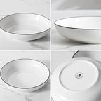 MALACASA 10" Large Pasta Bowls, 56 OZ White Salad Bowls Soup Bowls, Porcelain Serving Bowls Set of 4, Ivory White & Black Rim, Microwave & Dishwasher Safe, Series REGULAR