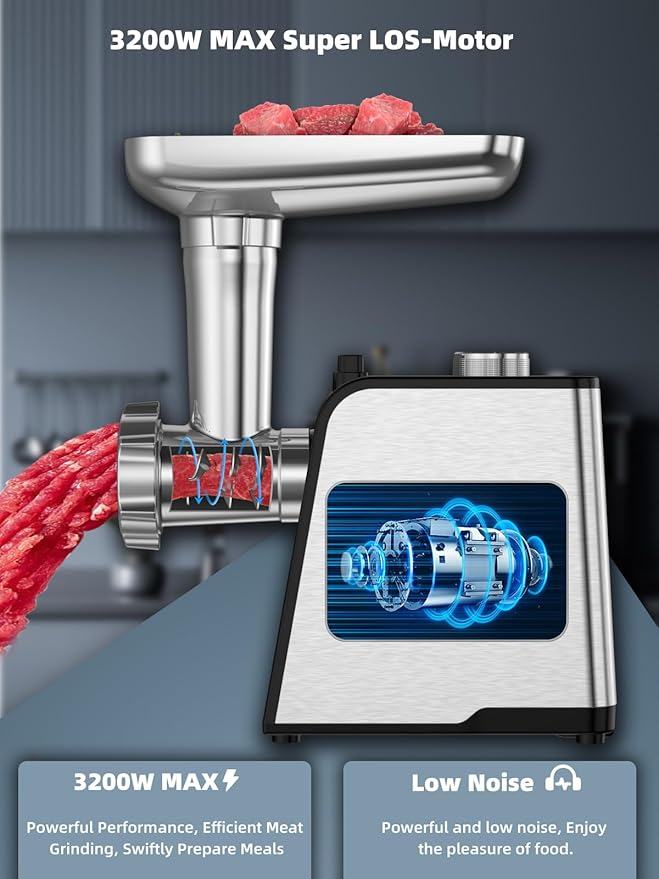 Oaomi 3200W Max Electric Meat Grinder & Sausage Stuffer - Mincer Machine with Tool 1 Blade And 3 Plates, 3 Tubes & Kubbe Kit Tool for Home Kitchen Use（Black）