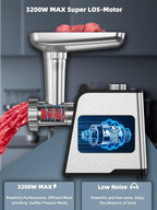 Oaomi 3200W Max Electric Meat Grinder & Sausage Stuffer - Mincer Machine with Tool 1 Blade And 3 Plates, 3 Tubes & Kubbe Kit Tool for Home Kitchen Use（Black）