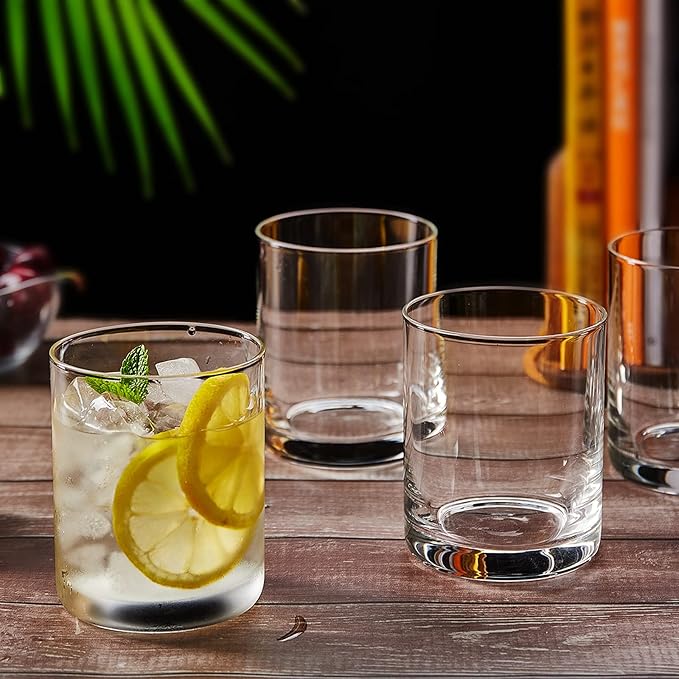 Heat-Resistant Drinking Glasses Set of 6 Double Fashioned Glass Lowball Tumblers 13.8oz Made From Premium Borosilicate All Crystal-Clear Water Cups (High borosilicate, Lowball)
