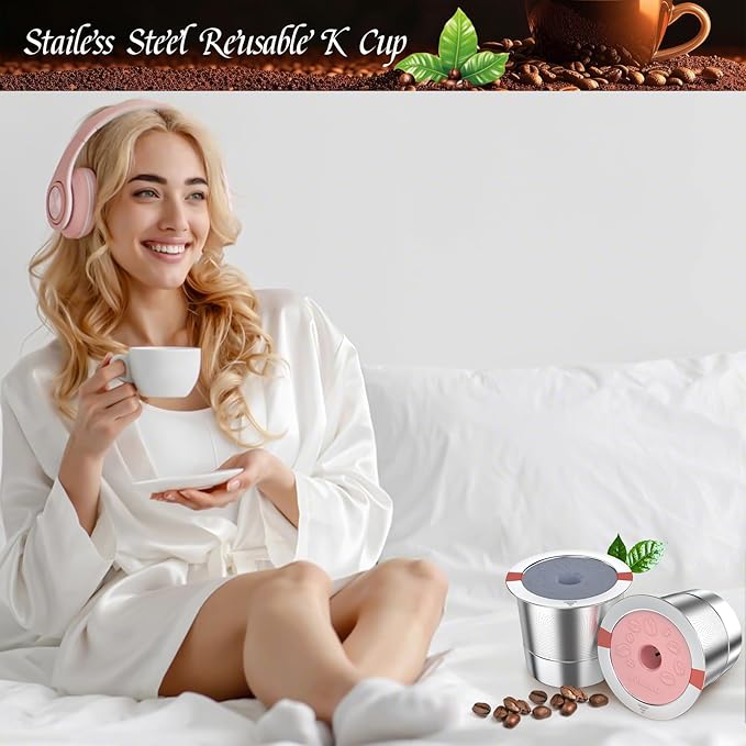 Kcup refillable coffee pod : Reusable Stainless Steel K Cups for Keurig Metal K Cup - Pink & Gray Reusable Coffee Filter for Keurig 1.0 & 2.0 Coffee Maker - Eco-Friendly, Stratum Flow Tech
