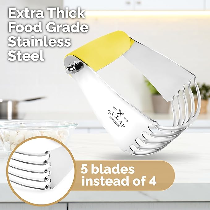 Zulay Kitchen Dough Blender - Stainless Steel Pastry Cutter, Heavy Duty Dough Cutter With Blades, Pastry Blender And Butter Cutter - Pastry Cutter For Baking (Yellow)