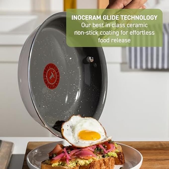 T-Fal Preserve Ceramic Nonstick Frying Pan 2-Pc Set, 8.5" & 11", Oven Broiler Safe up to 350°F Cookware, InoCeram Glide Technology, Frying Pan Skillet, Pots & Pans, Beige