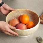 Extra Large Salad Bowl,Decorative Fruit Bowl,Kitchen Ceramic Bowl for Fruit & Salad,120 oz Footed Serving Bowl for Entertaining (tan color)