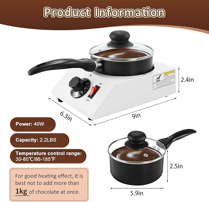 Chocolate Melting Pot Chocolate Tempering Machine Electric Chocolate Melter, 80W Chocolate Melting Machine Melter Pot