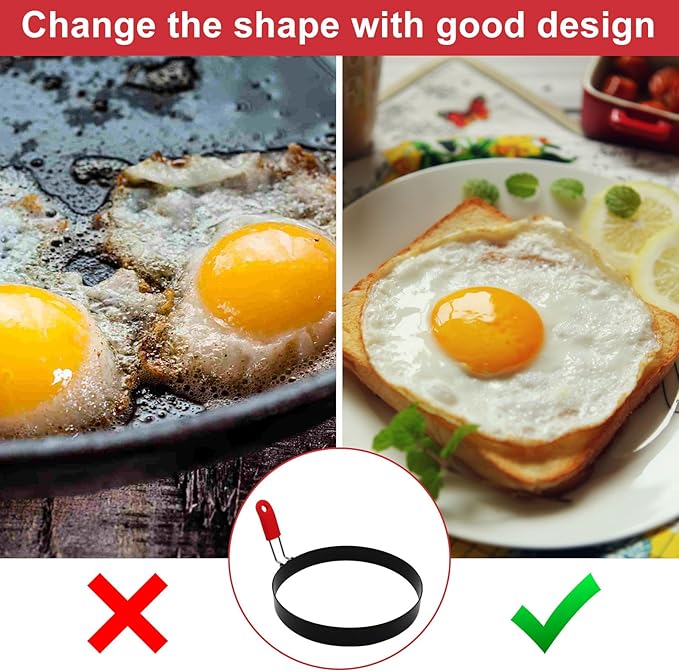 6 Inch Large Egg Rings for Frying Eggs with Foldable Handle, 2 Pack Stainless Steel Round Egg Shaper, Eggs Mcmuffin Ring Mold for Camping Pancake Sandwiches