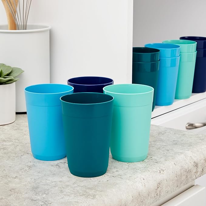 US Acrylic Newport 10 ounce Unbreakable Plastic Stackable Juice Tumblers in Coastal Colors | Set of 12 Drinking Cups | Reusable, BPA-free, Made in the USA, Top-rack Dishwasher and Microwave Safe