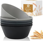 36 OZ Cereal Bowls Set of 6, Unbreakable Wheat Straw Bowls, Large Plastic Bowl Reusable, Microwave and Dishwasher Safe Kitchen Bowls for Serving, Soup, Popcorn, Ramen (Black, Grey)