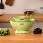 Metal Colander 2 Pack, Strainer Bowel with Handles 2Qt & 6Qt Powder Coated Solid Ring Base Heavey Duty Kitchen Drainer Basket for Pasta Veggies and Fruits,New Home Apartment Essentials (LightGreen)