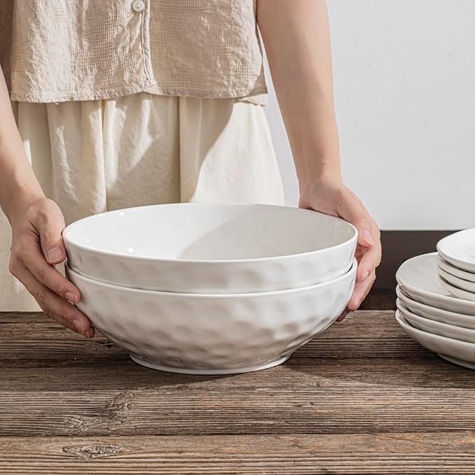 Large Pasta Bowls Set of 2, 10 Inch Pasta Serving Bowl Dinner Bowls, Kitchen Bowl Set, Microwave and Dishwasher Safe, Scratch Resistant, Set of 2