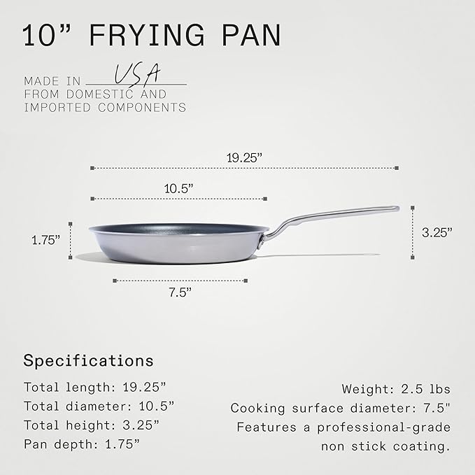 Made In Cookware - ProCoat 10" Non Stick Frying Pan (Graphite) - 5 Ply Stainless Clad Nonstick - Professional Cookware - Induction Compatible