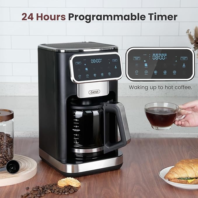 Gevi 12-Cup Programmable Coffee Maker with Touch Screen & Reusable Filter,Smart Drip Coffee Machine with Anti-Drip System, Perfect for Home,Iced Coffee