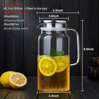 42OZ Glass Pitcher with Lid and Spout, Water Jug, 1250ml Carafe for Hot/Cold Water, Juice and Homemade Beverage, Large Iced Tea Pitcher for Coffee