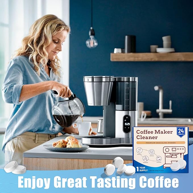 DERDUFT Coffee Machine Cleaner Descaler Tablets 24 Pack, Coffee Maker Cleane, for Espresso Machine Cleaning Tabs, Descaling Solution for Coffee Pot Maker