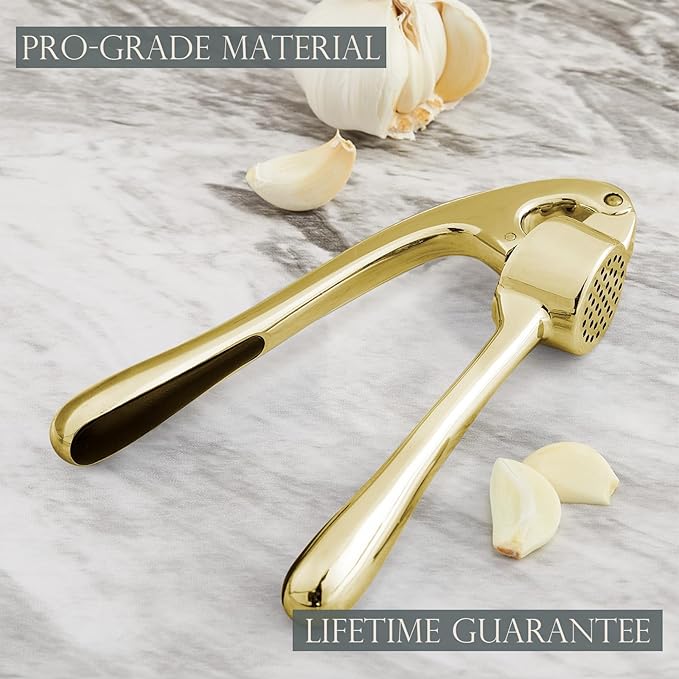 KITESSENSU Premium Garlic Press, Professional Garlic Mincer, Easy to Squeeze and Clean, Rust Proof & Dishwasher Safe, Efficient Ginger Crusher - Golden