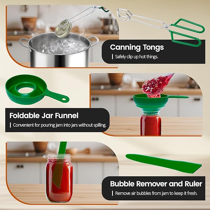 Canning Pot with Lid & Rack, 21.5 QT Stainless Steel Water Bath Canner for Home Canning, Complete Canning Supplies with Funnel, Jar Lifter, Tongs, Lid Lifter, Wrench, Bubble Remover