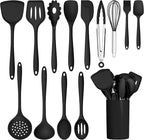 HaWare Kitchen Utensils, 14 PCS Silicone Cooking Utensils Set, Heat Resistant Kitchen Utensils for Non-stick Cookware, Kitchen Gadgets Tools with Spoons, Spatulas, Whisk, Dishwasher Safe (Black)