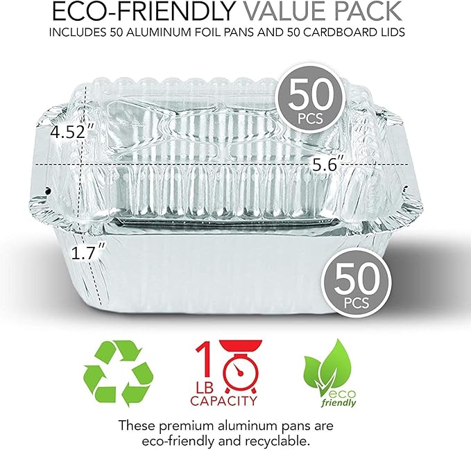 Stock Your Home 1 Lb Small Aluminum Pans with Lids (50 Pack) Foil Pans + Clear Plastic Lids, Disposable Cookware, Takeout Trays with Lids - To Go Disposable Food Containers for Restaurants & Catering