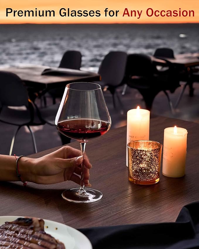 JBHO Hand Blown Italian Style Crystal Burgundy Wine Glasses - Lead-Free Premium Crystal Clear Glass - Set of 2-21 Ounce - Gift-Box for any Occasion
