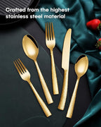 EUIRIO Hammered Gold Silverware Set, 48-Piece Stainless Steel Flatware Set for 8, Shiny Gold Utensils Cutlery for Home Hotel, Forks, Spoons and Knives Set, Dishwasher Safe