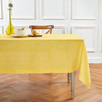 Solino Home Linen Tablecloth 60 x 132 Inch - 100% Pure Linen Chambray Lemon Yellow Table Cloth for Rectangle Tables - Athena, Machine Washable Tablecloth for Summer