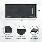 Resealable Zipper Vacuum Seal Bags 11" x 24" (50 Count) 5.5 Mil (Black and Clear) - BPA Free Commerical Grade Food Saver for Storage, Sous Vide, and Meal Prep Sealer Bag