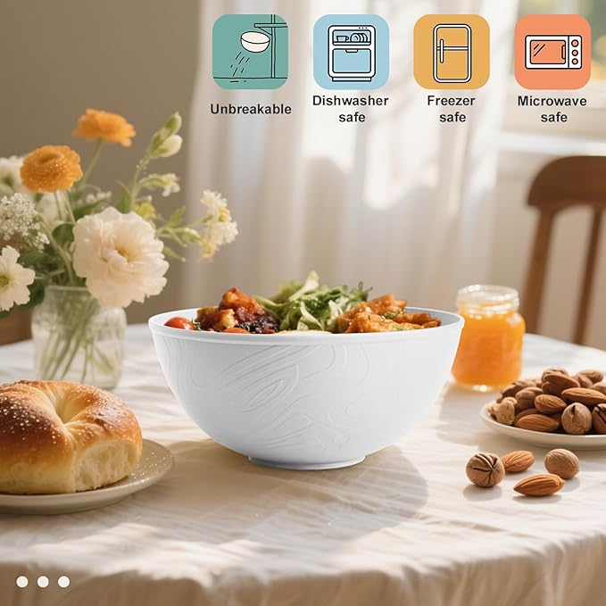 White Wheat Straw Bowls for Cereal and Salad,Alternative Plastic Bowls Set of 6,40oz Unbreakable Soup Bowls suitable for Kitchen,Party,Camping and R.V.