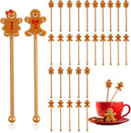30 Pcs Christmas Drink Stirrers Xmas Stir Stick Holiday Coffee Swizzle Stick Reusable Plastic Hot Cocoa Bar Chocolate Decoration Cocktail Mixer(Gingerbread Couple,Elegant Color)