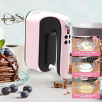 9-Speed Digital Hand Mixer Electric, 400W Powerful DC Motor, Baking Mixer Handheld with Snap-On Storage Case, 5 Stainless Steel Accessories, Flat Beaters, Dough Hooks, Whisk (Pink&Black)