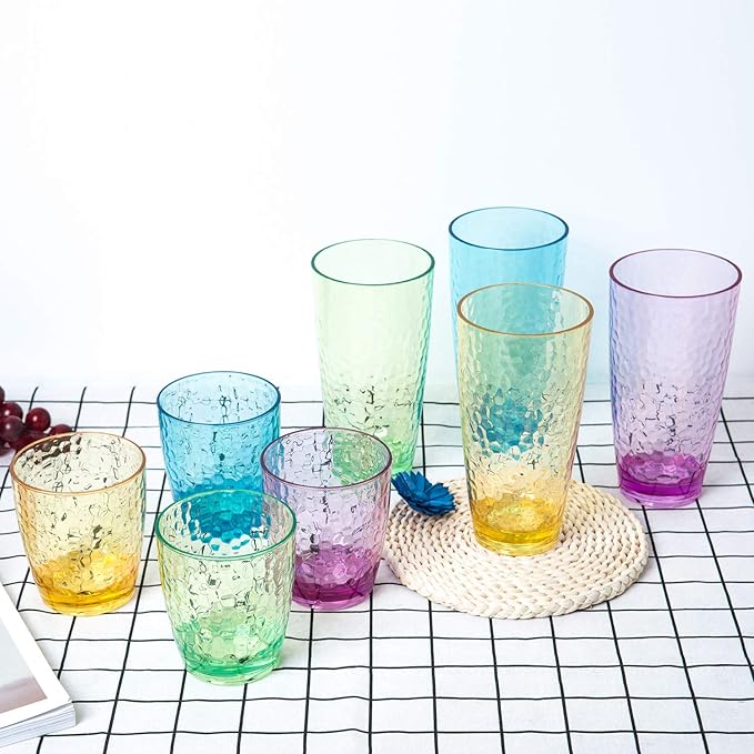 KOXIN-KARLU Hammered 15-ounce Plastic Tumbler Acrylic Glasses, set of 12 Multicolor