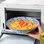 Ceramic Pasta Bowls Set - 40 Oz Porcelain Large Salad Bowls Serving - 9 Inch Wide Shallow Plate Bowls for Eating - Housewarming Wedding Gift - Oven Dishwasher Safe - Set of 4 - Vintage Blue