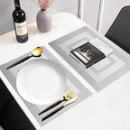 PIGCHCY Placemats Set of 6,Washable Woven Place Mats Vinyl Table Mats Non Slip Placemats Heat Resistant Durable Placemats for Dining Table (Silver Black)