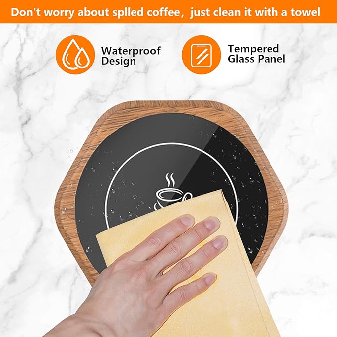 Smart Beverage Heating Plate Candle Wax Cup Warmer Electric Thermostat Coaster for Hot Coffee Milk Tea Water Cocoa Desk Home Office Use (R1 Wood Grain)