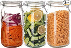 78oz Glass Food Storage Jars with Airtight Clamp Lids, 3 Pack Wide Mouth Large Kitchen Canisters for Flour, Cereal, Beans, Pasta and Canning, Square Mason Jar with Labels